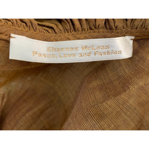 Shannon McLean Women's size S Bronze Ruffle Neck 3/4 Sleeve Designer Top - Picture 4 of 7
